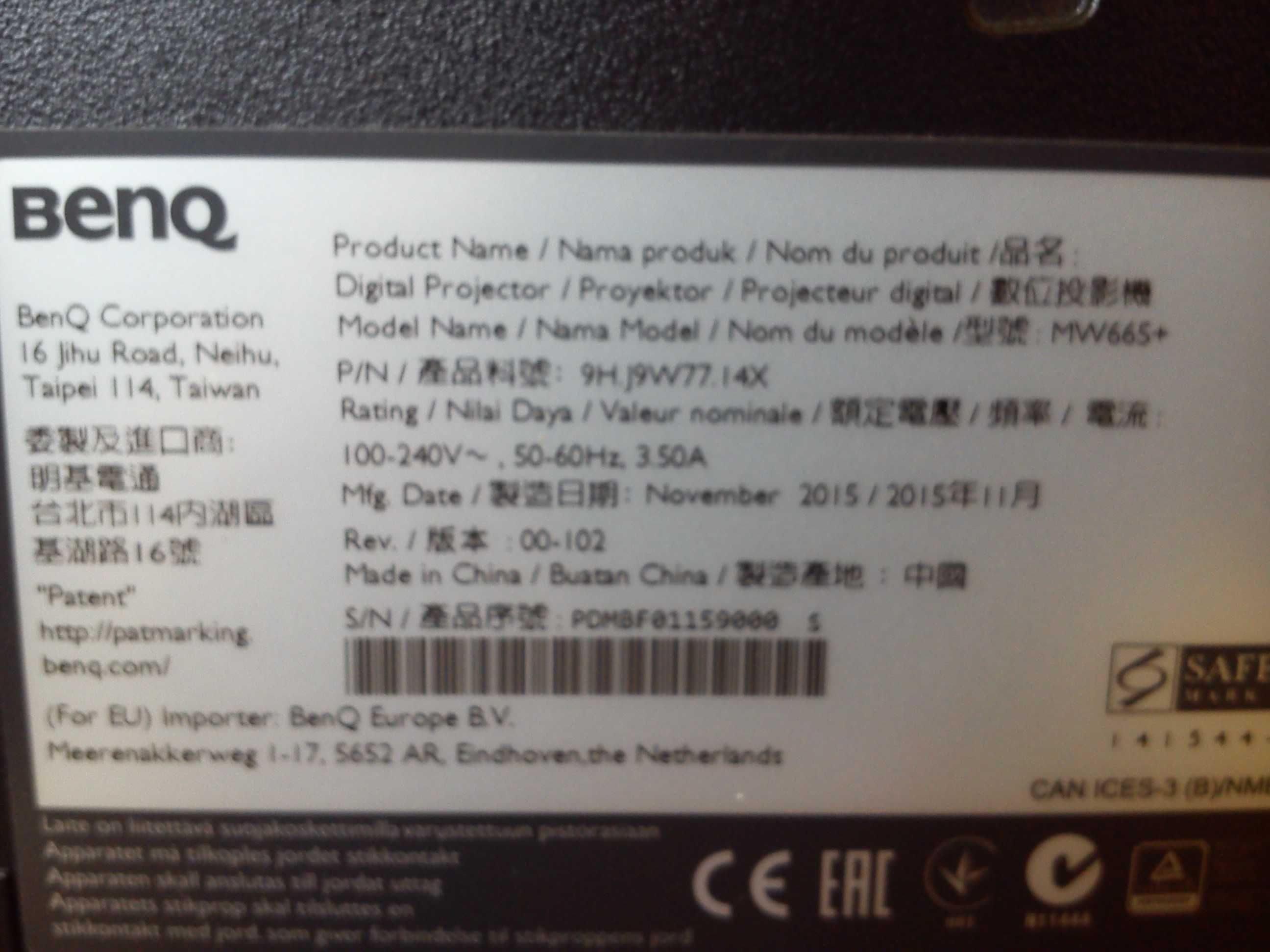 HD projektor BenQ MW665+ (korekcja HV i wej. USB typ A).