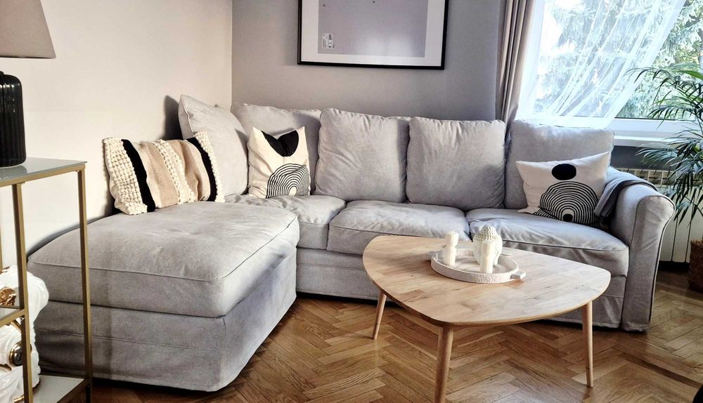IKEA GRÖNLID sofa + pufa ze schowkiem + 3 komplety pokrowców –jak nowa