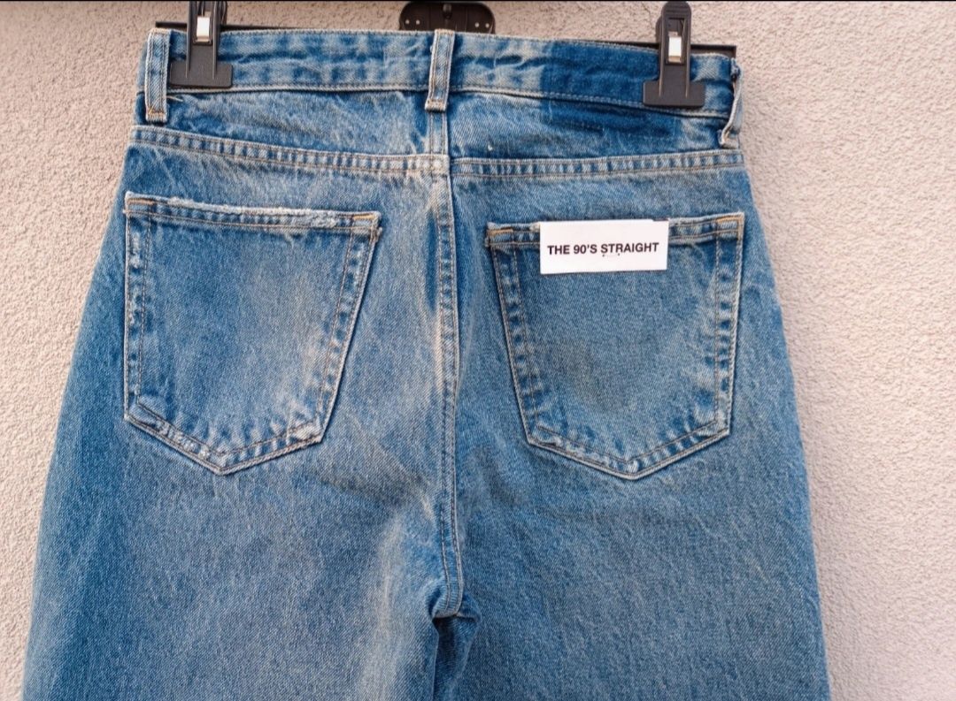Zara the 90's straight niebieskie jeansy wysoki stan bardzo długie