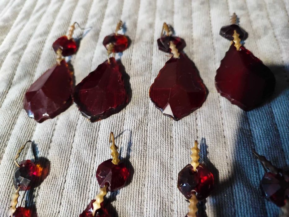 Stare szklane liście,liść,kryształki rubinowe,cena za 1 sztukę