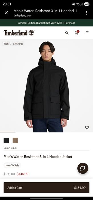 Куртка Timberland Water-Resistant 3-in-1 Hooded Jacket L