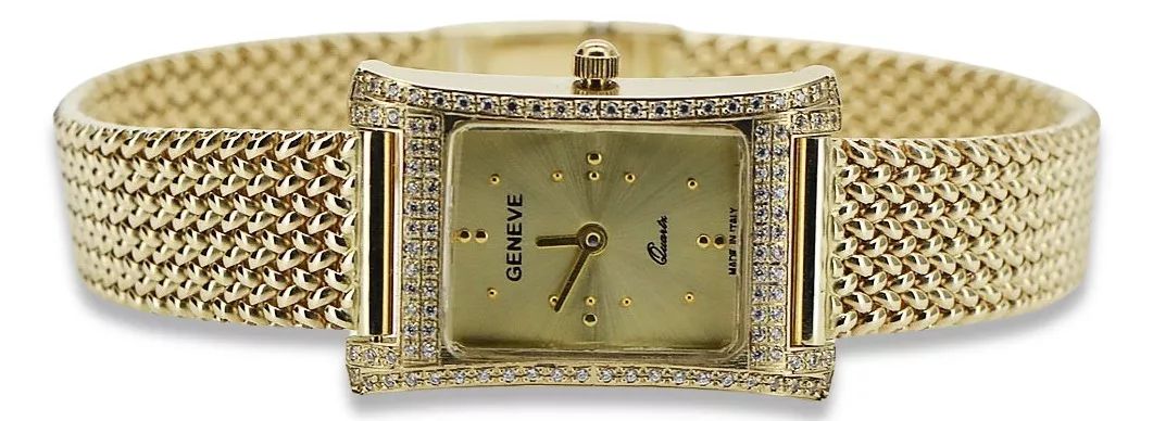 Złoty zegarek damski 14k z BRYLANTAMI Geneve lwd002ydy&lbw003y Poznań