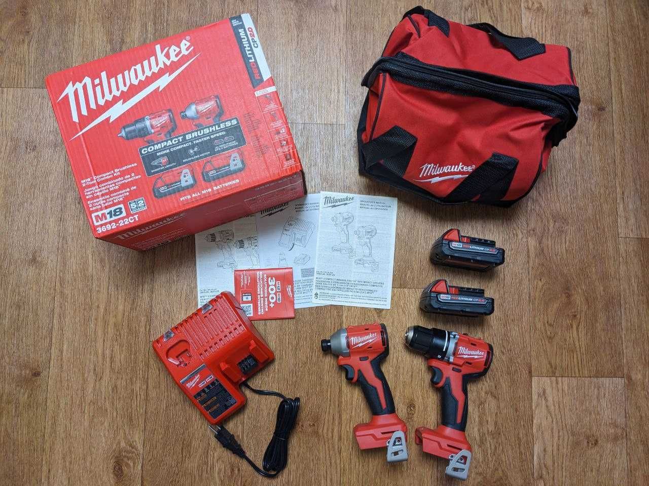 Аккумуляторный набор бесщеточных шуруповертов Milwaukee M18 3692-22CT