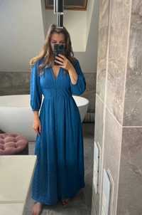Reserved cudna długa maxi romantyczna błękitna sukienka M/L