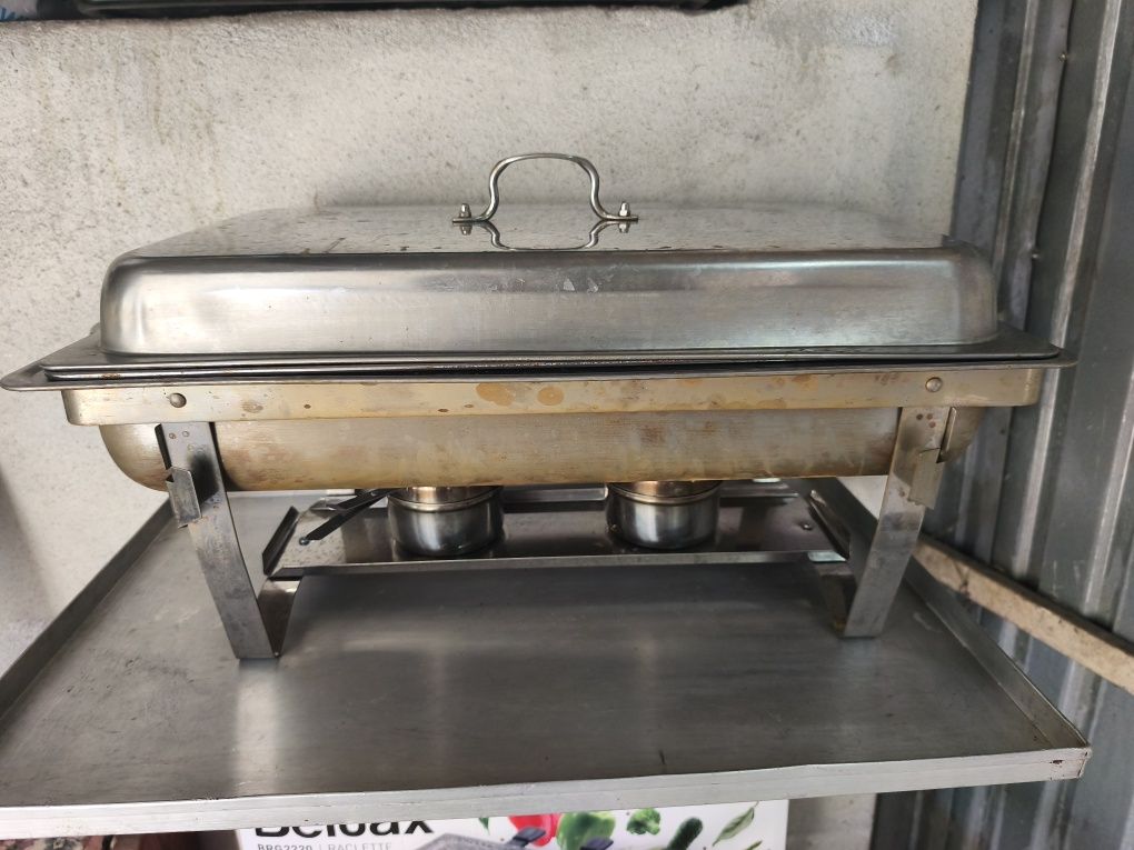 Rechaud / Aquecedor de alimentos para buffet retangular 7L em aço inox