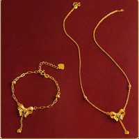 Ожерелье кулон золотой браслет с бантиком и сердечком