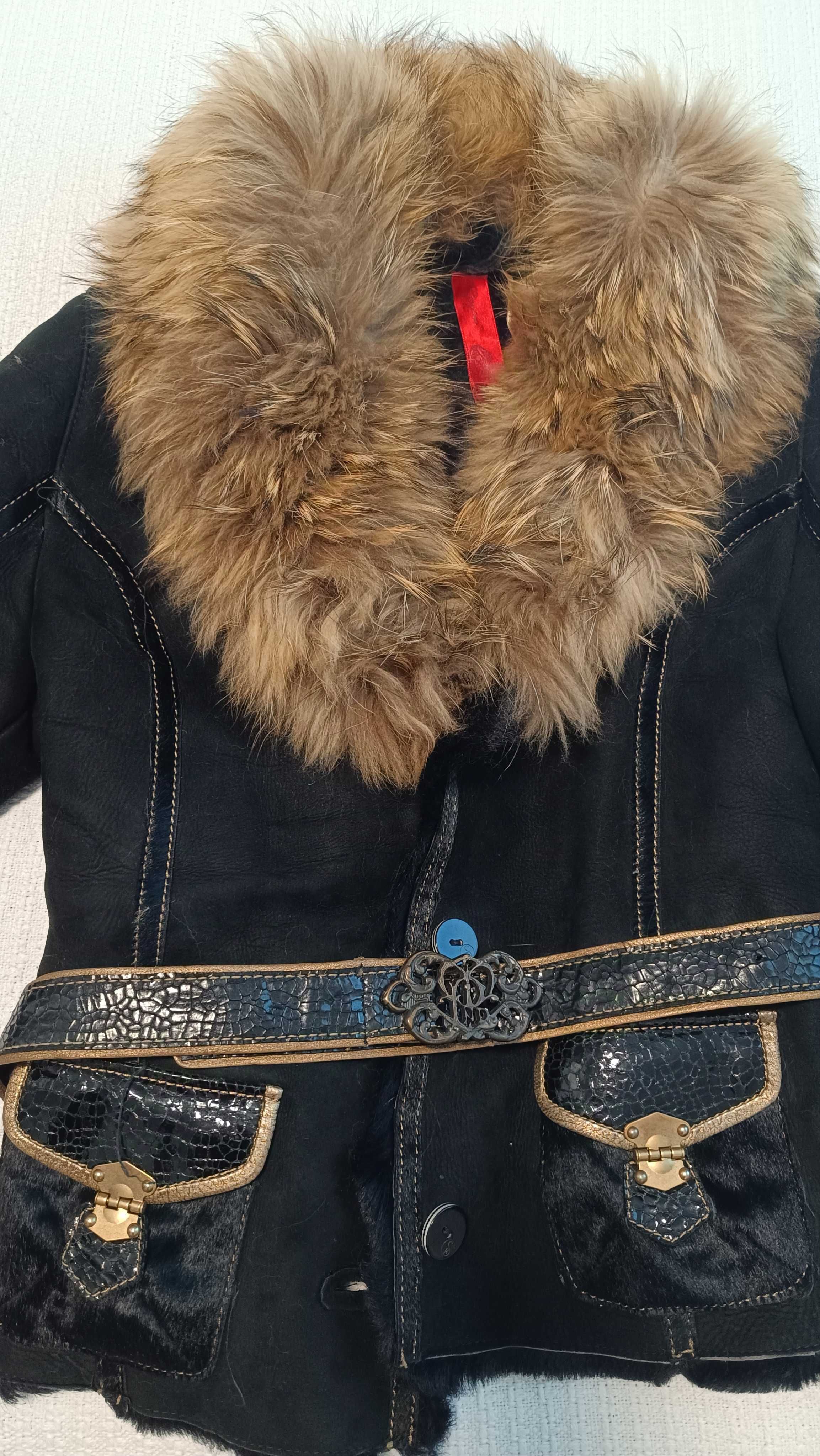 Skórzana kurtka futro naturalnie lis polarny (piesiec)