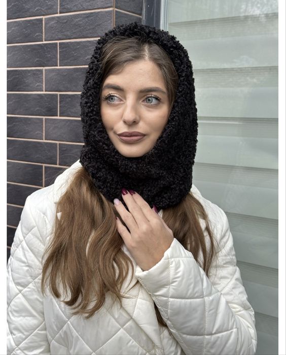 Капор жіночий Teddy барашек на кнопках чорний