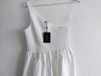 Massimo Dutti biała bawełniana sukienka na jedno ramię NOWA XS %%