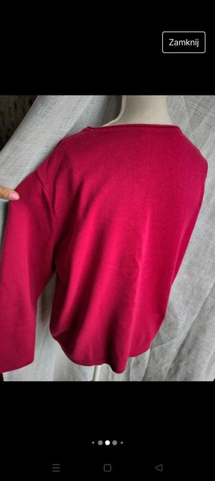 Sweter mocny róż prążkowany srebrne serduszko XL