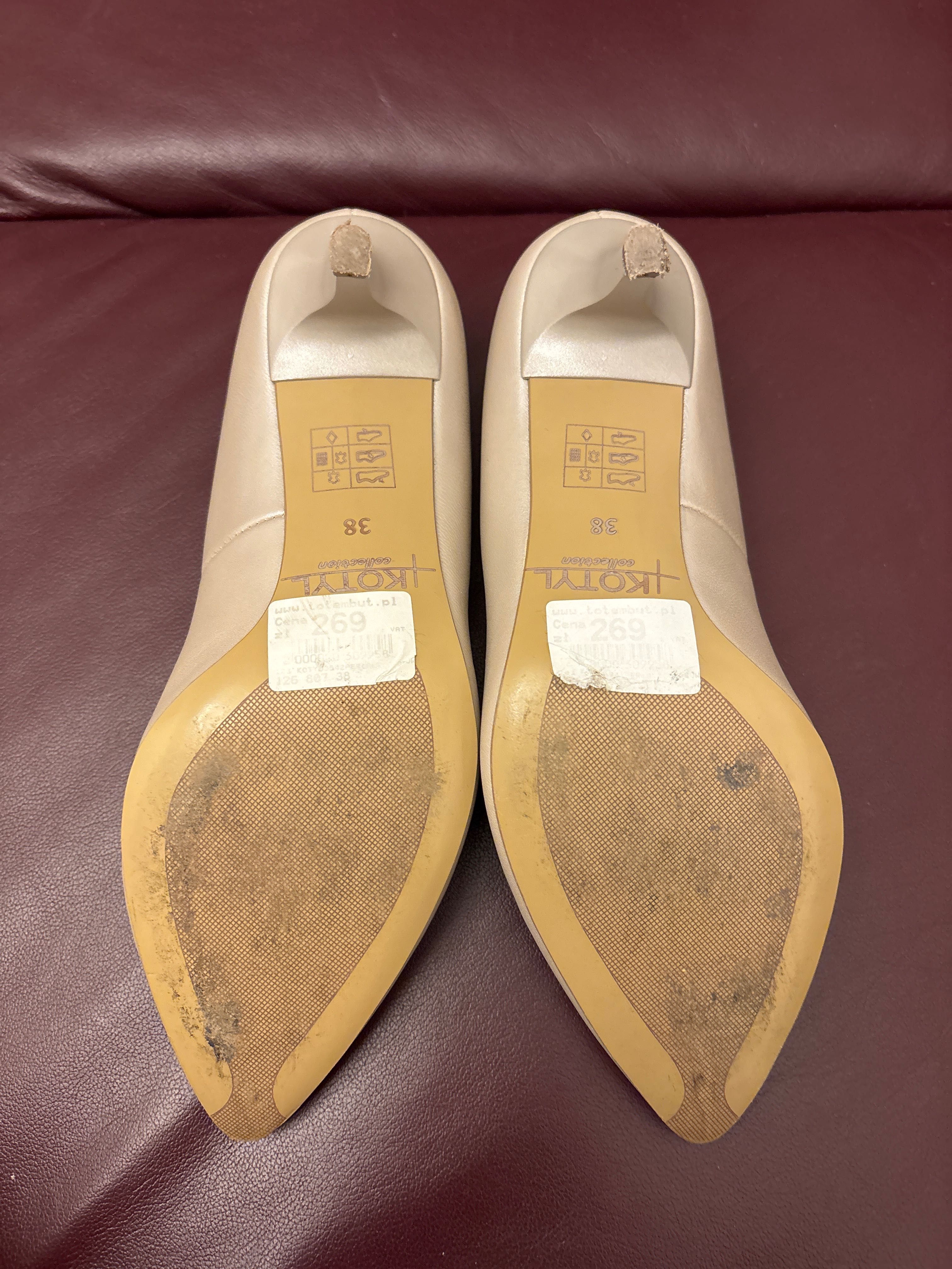 Buty ślubne czółenka obcas ecru skóra naturalna  Kotyl 37