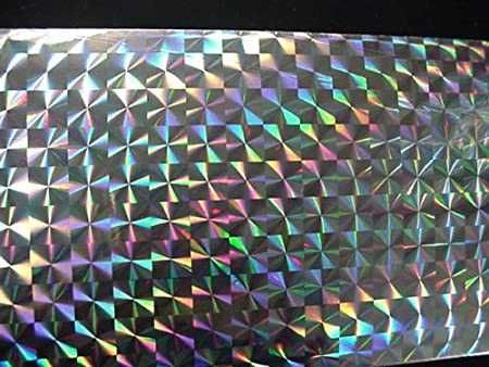 Vinil Holográfico Mosaico Prateado e Vinil Iridescente tipo arco-íris.