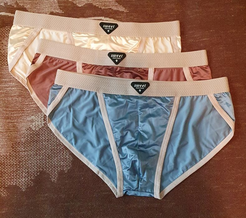 Majtki męskie slipy - tanga, elastyczne, śliskie r. L, zestaw