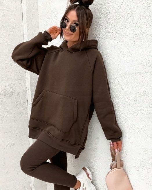 Komplet dresowy damski nowy czekoladowy bluza i legginsy jesienny