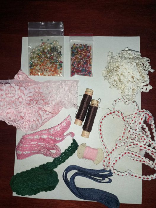 Шифон бисер винтаж, кружево нитки шёлк, бисер, вышивка, ссср