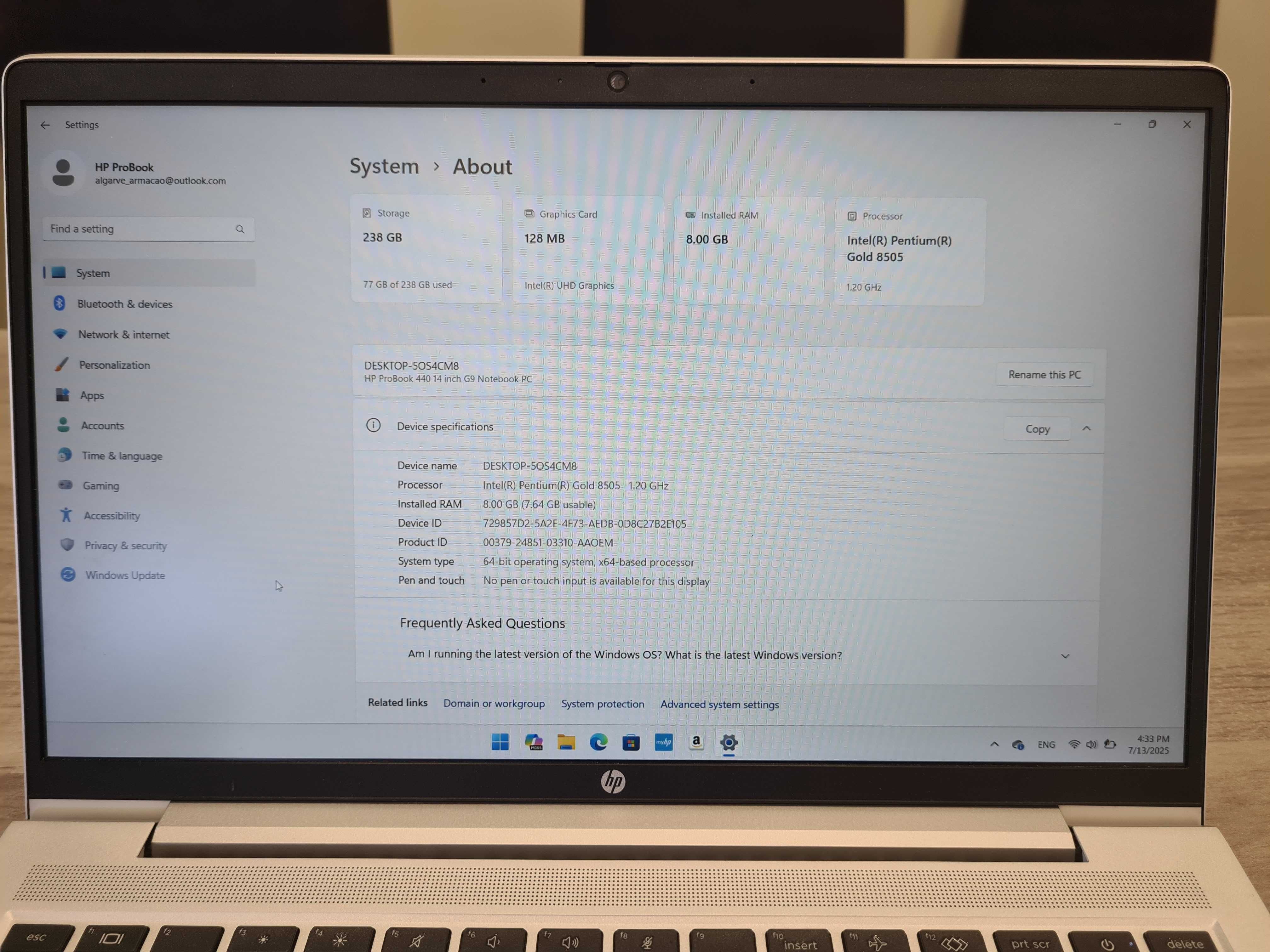 HP ProBook 440 G9 – 14" | 1.2 GHz, Turbo 4.4 GHz | 256GB SSD | 8GB RAM
