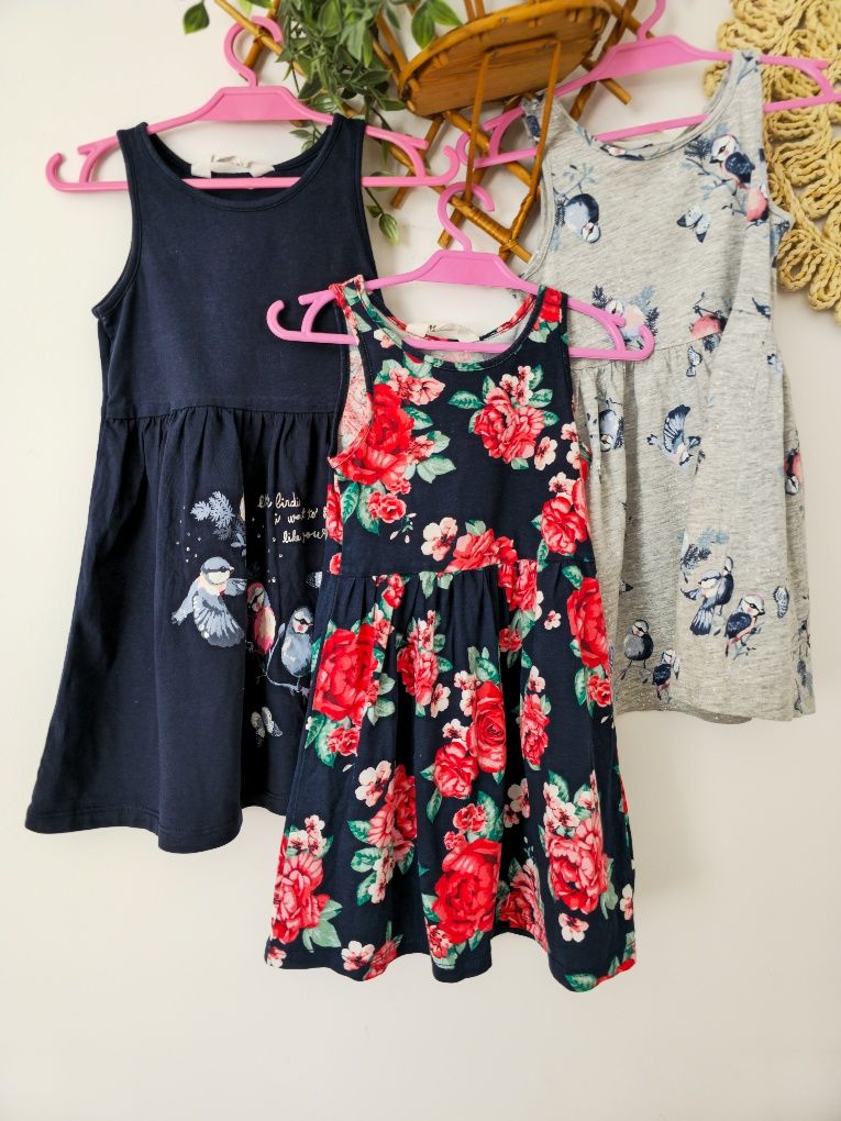 Zestaw 3 szt sukienka letnia na ramiączkach H&M 98 104