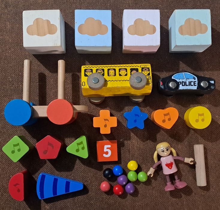 Conjunto lote brinquedos de madeira