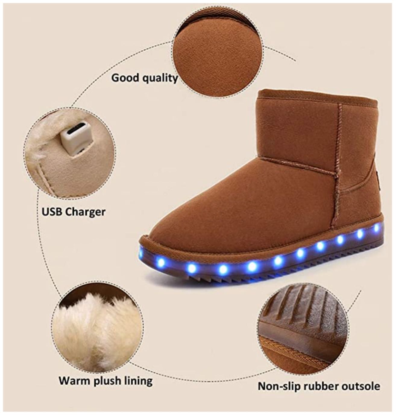-70% - Ocieplane Buty LED emu różowe - wys. 24h - 36-40