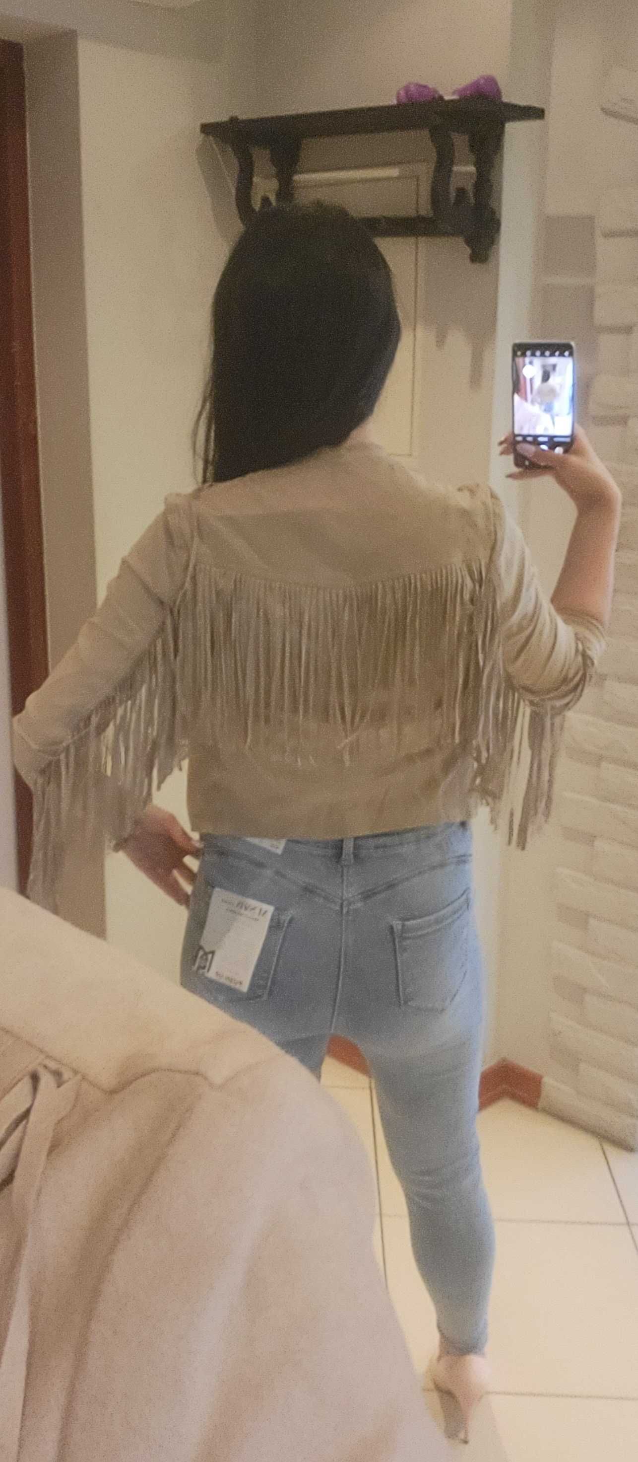 Narzutka Bershka frędzle boho 34 xs zamsz