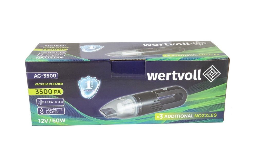 Пилосос автомобільний WERTVOLL 3500 PA 12 V 5 A 60 Вт пилозбірник 0,3