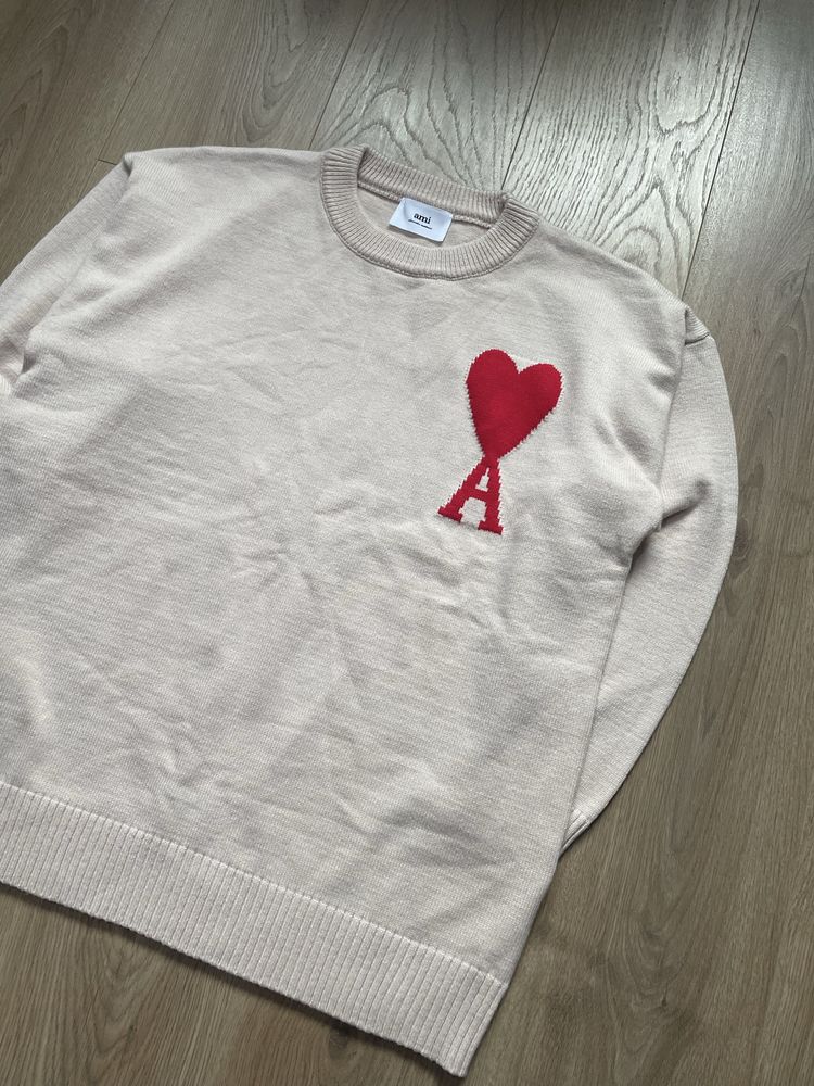 Sweater Ami Paris logo apricot wool knit Ami  pullover