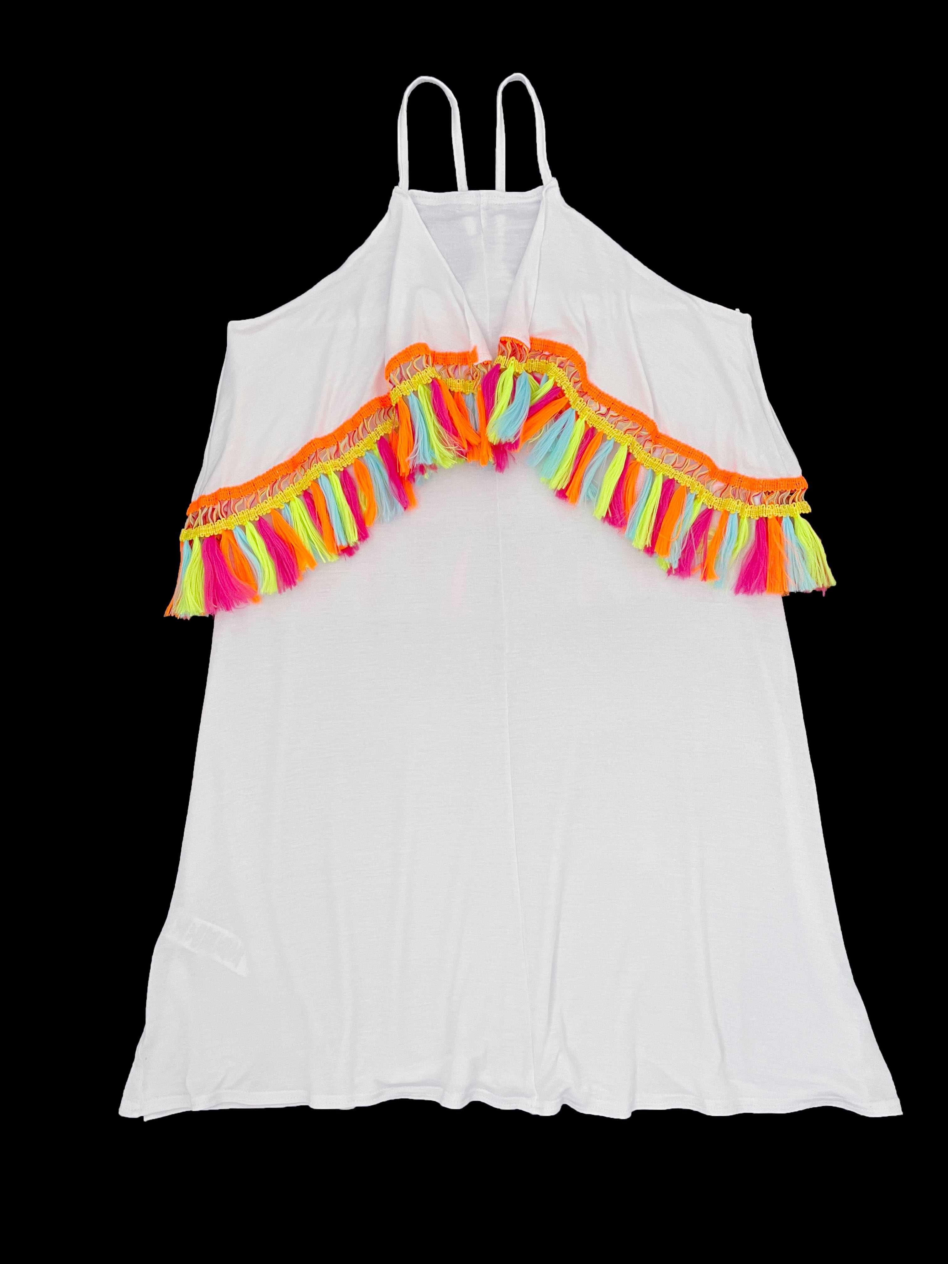 Boohoo пляжное белое платье с яркими кисточками, S/M
