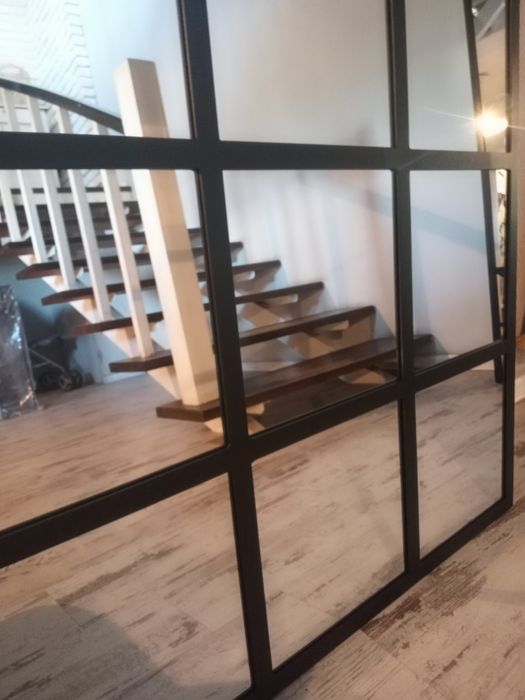 Duże lustro loft industrialne 90x120 metalowa rama okno czarne Boho