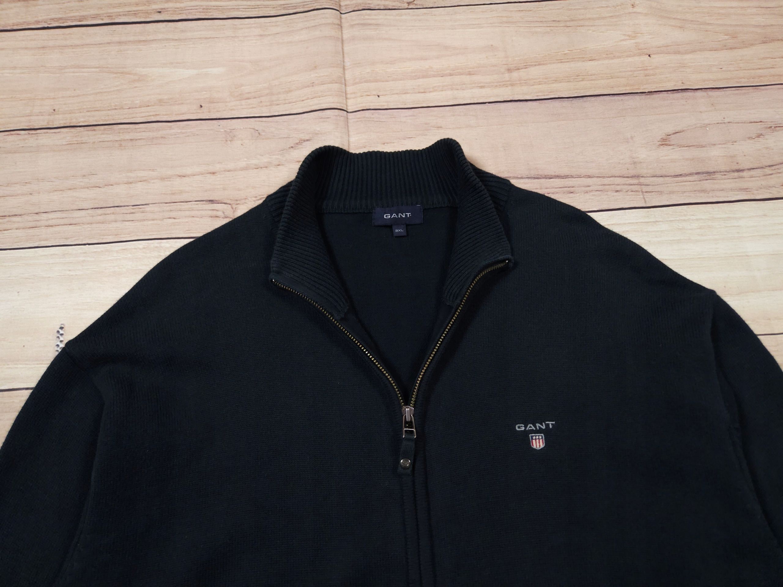 GANT Sweter Męski Full Zip Granatowy Logo r. 2XL
