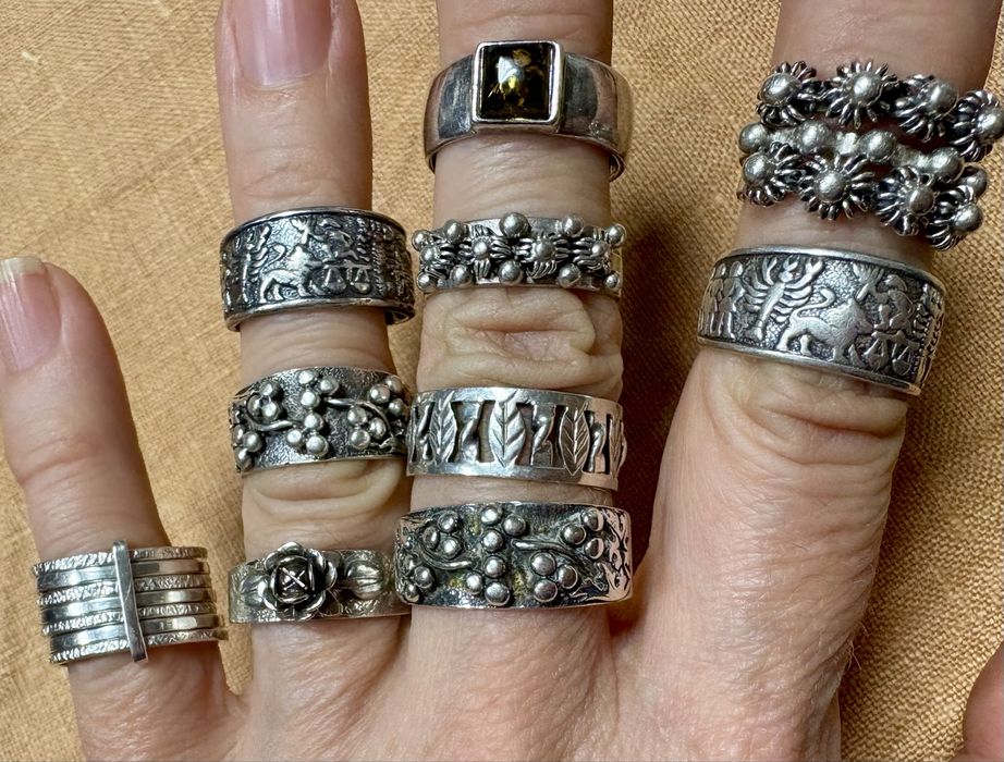 ORNO Stare srebro z Prl pierscionek obrączka warmet rytosztuka vintage