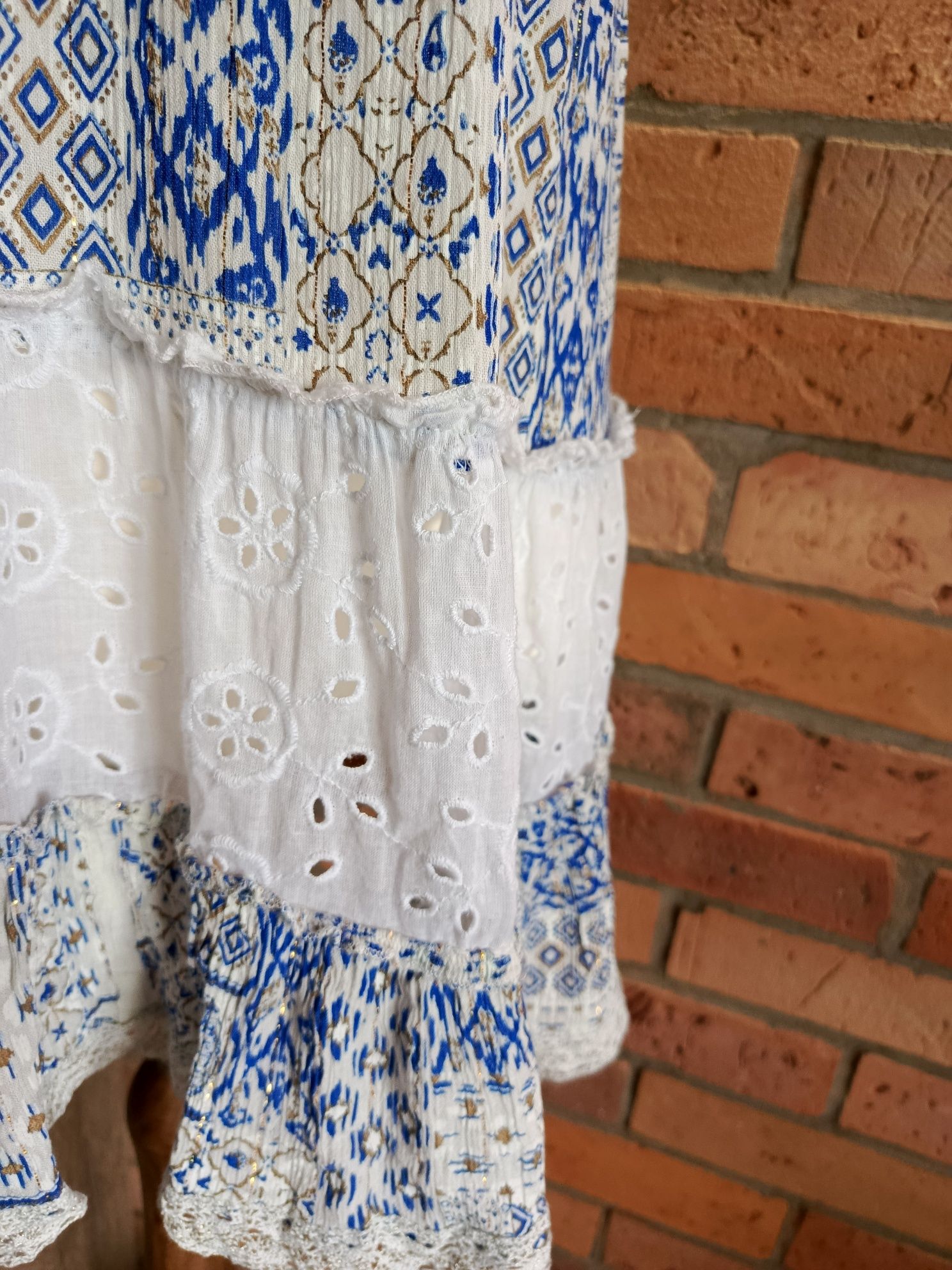 Sukienka boho Sumitra wiskoza koronka lurex haft paisley falbany one s