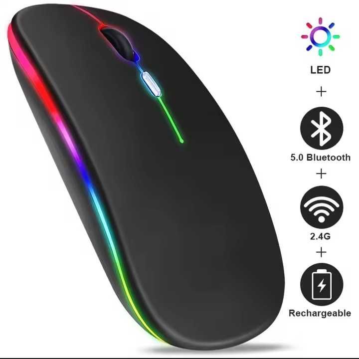 Mysz Komputerowa Optyczna Bezprzewodowa LED RGB Akumulatorowa