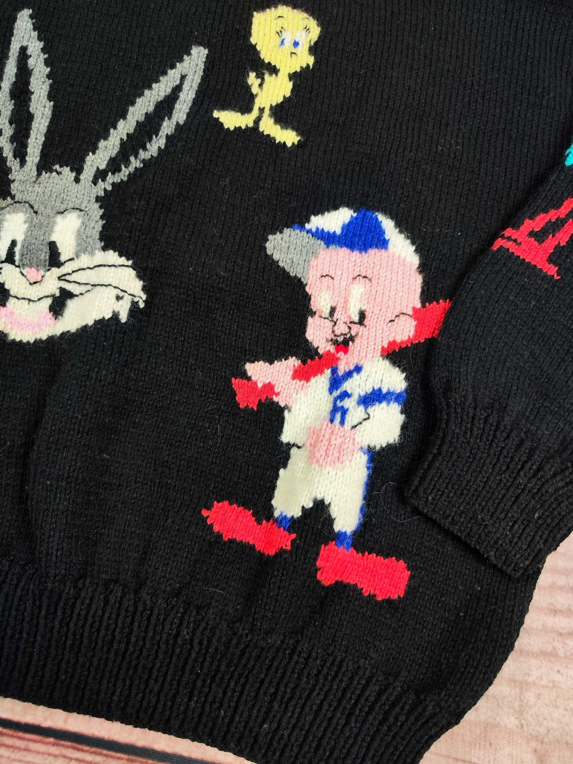 Vintage sweter handmade Looney Tunes wełniany