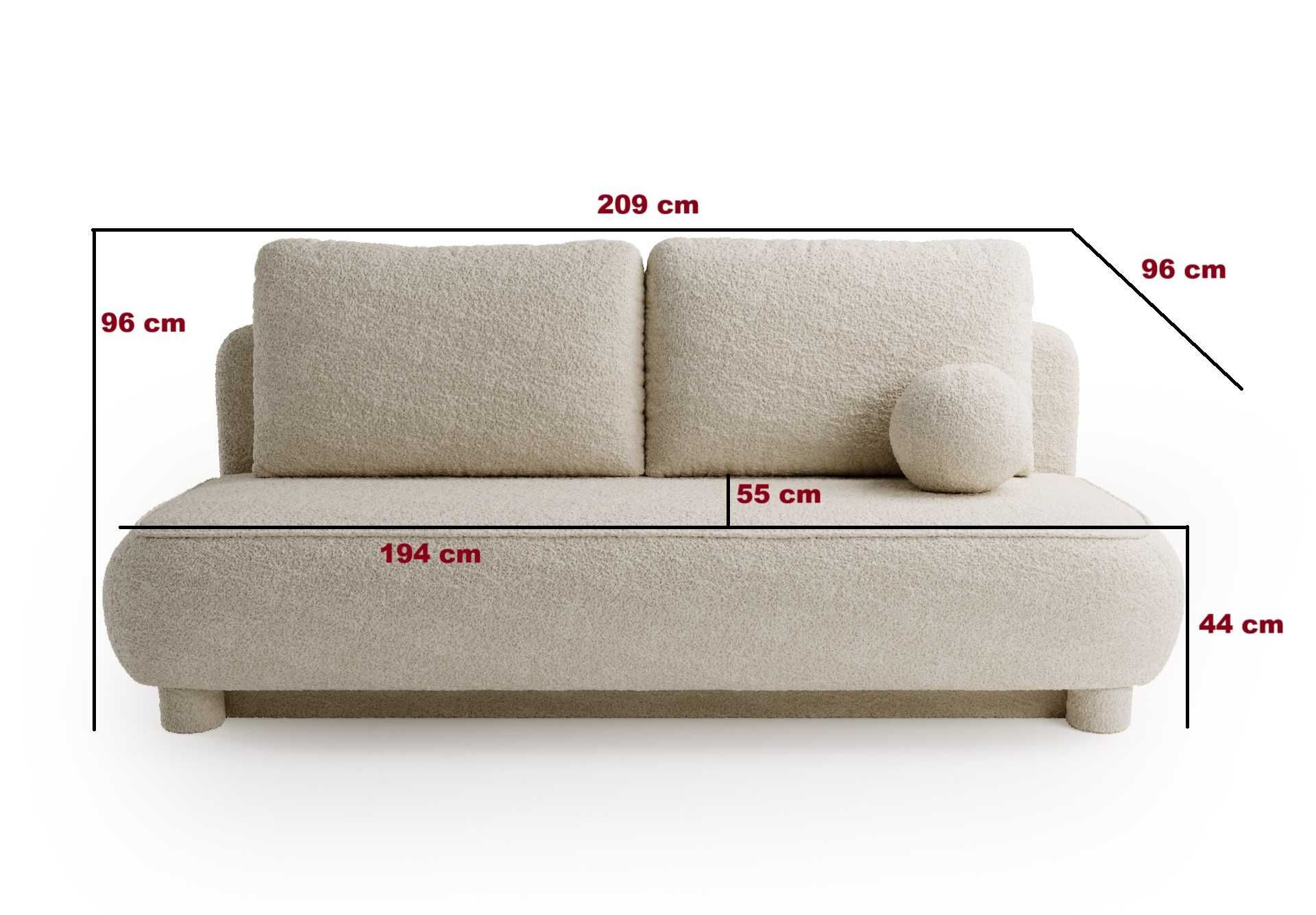 Wygodna Sofa Kanapa ABRIGO Rozkładana Funkcja Spania Pojemnik BOUCLE