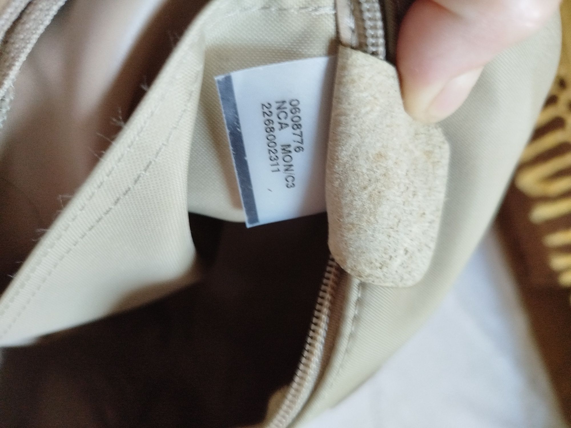 Сумка багет Longchamp з полотна та шкіри бежевого кольору