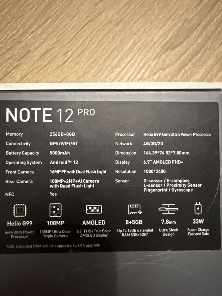 Smartfon Infinix Note 12 Pro 8/256GB 6,7" 60Hz 108Mpix