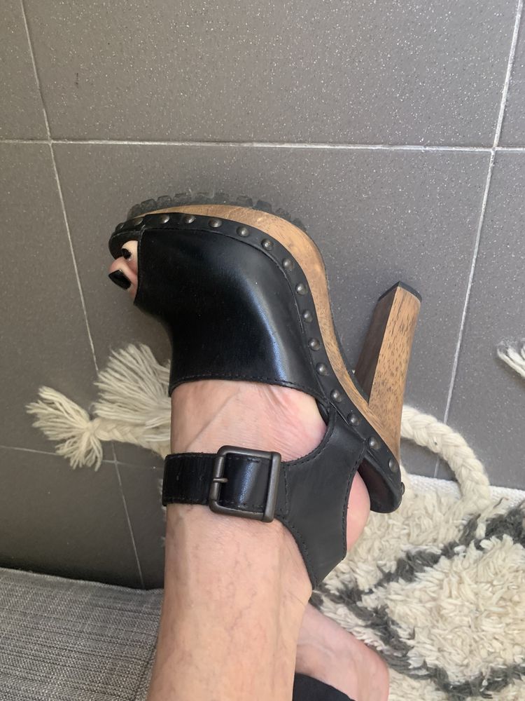 Sapatos de tacão peep toe, pretos, da Zara, tamanho 38