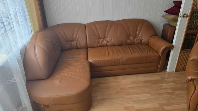 Kanapa narożna rozkładana + Fotel Skóra