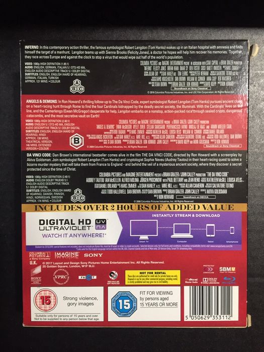 DVD blueray box set: Robert Langdon inferno - Angels&demons - da vinc