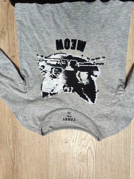 Bawełniana sukienka z długim rękawem cekiny zmieniające się 122 szara