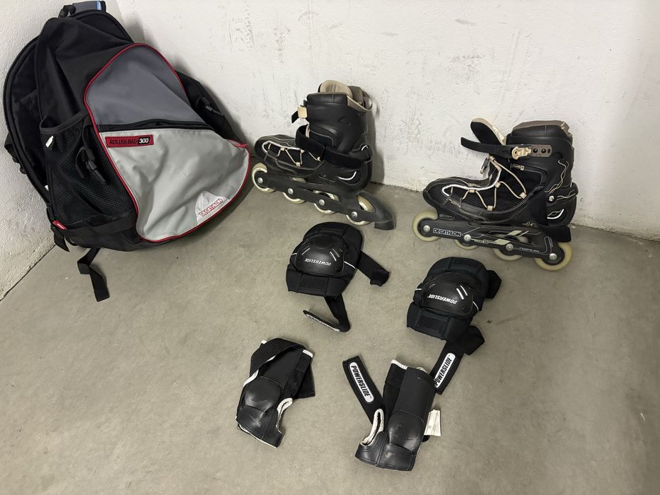 Patins em linha tam 41 (com proteções e mochila)