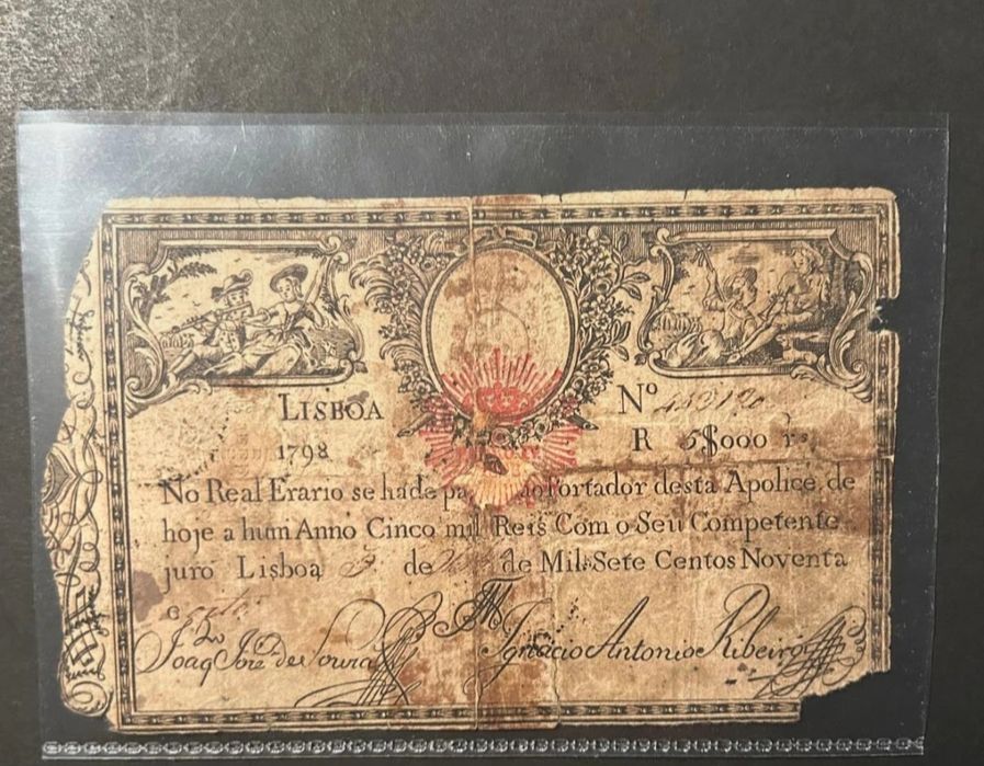 Apólice do Real Érario de 1798 com o valor de 5$000 D. Pedro IV