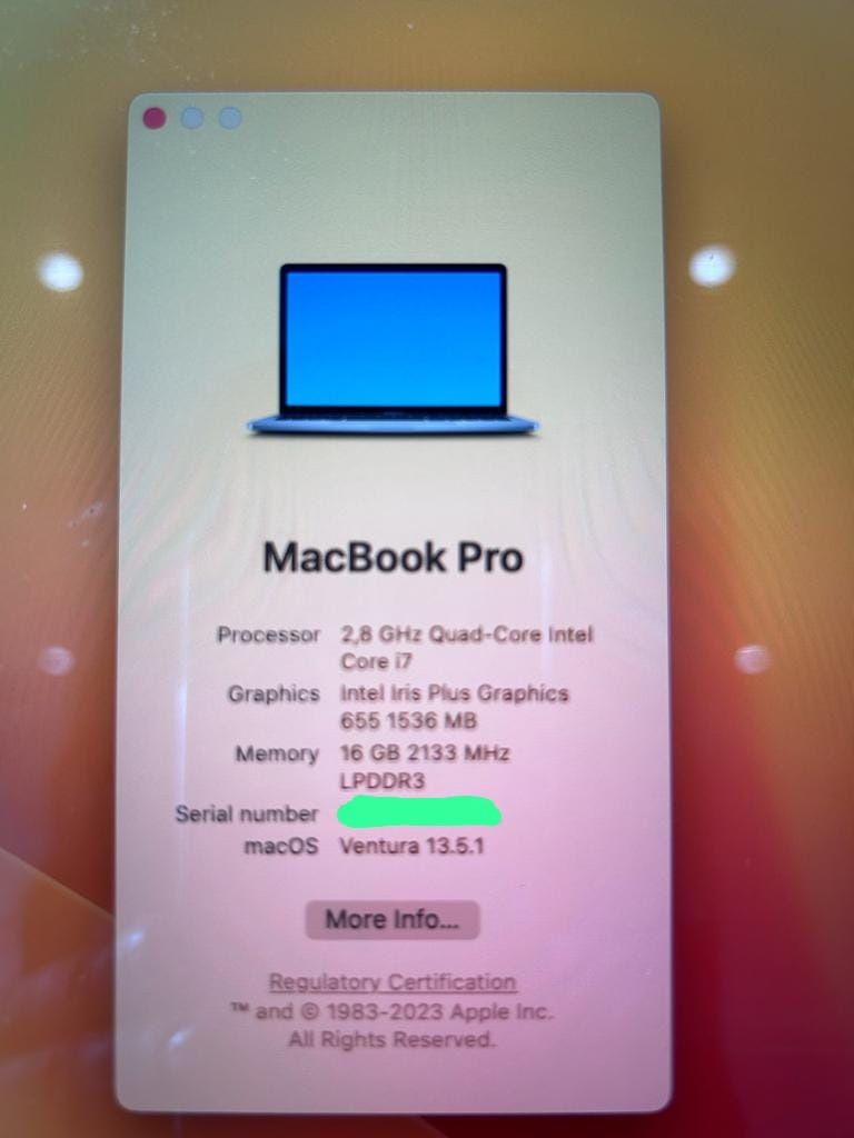 MacBook pro Touch 13" i7 16Gb 2020