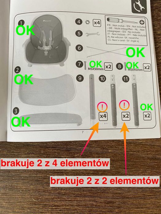 Krzesełko do karmienia Bébé Confort (BRAKUJĄCE ELEMENTY)