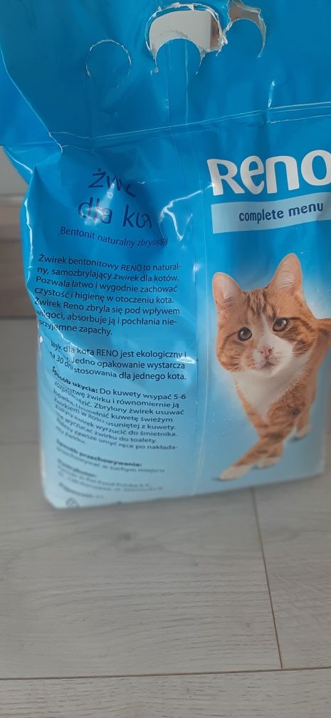 Żwirek dla kota bentonitowy Reno 5 kg zbrylajacy, naturalny NOWY