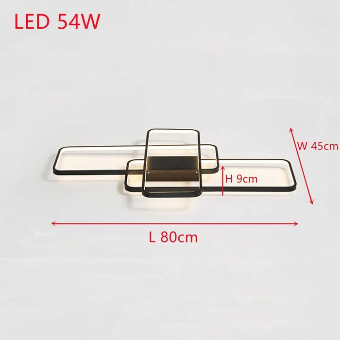 Lampa Sufitowa LED 3 Ramy Ściemniana Pilot Nocna Czarna Nowoczesna