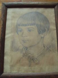 Portret dziewczynki wykonany ołówkiem Młoda Polska sygnowany 1927