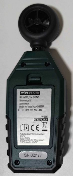 Цифровий Анемометр Вимірювач вітру Parkside PWM A1
