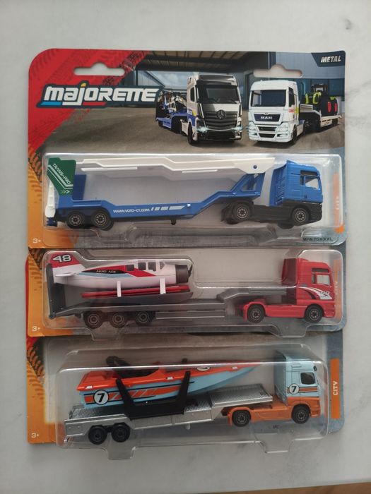 Majorette ciężarówki ZESTAW Mercedes BENZ +Man Tbx laweta +Man  Samolo