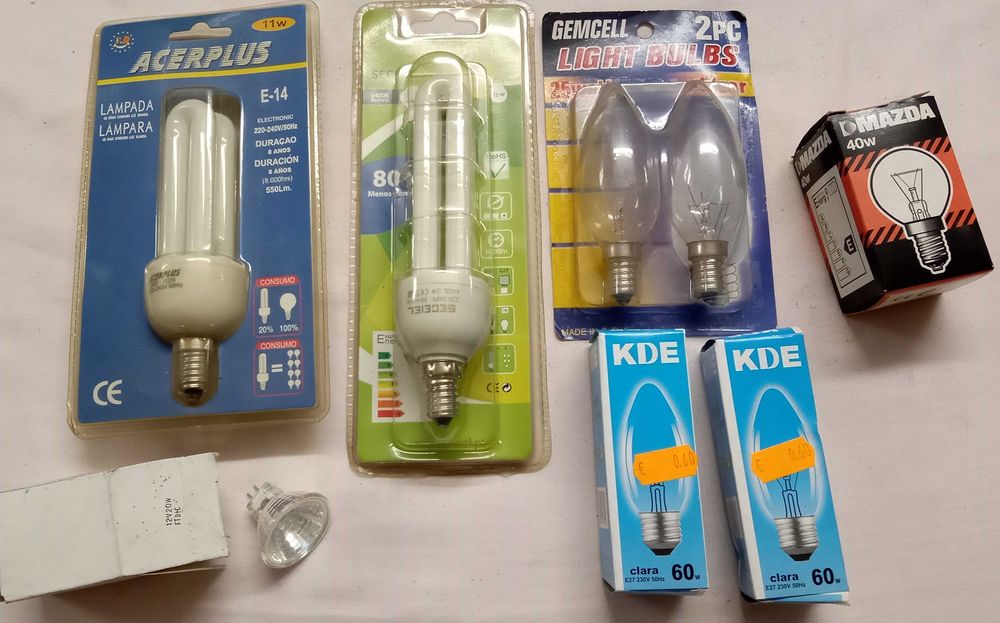 Lâmpadas novas, diversas, lote nº 9,  por 5€